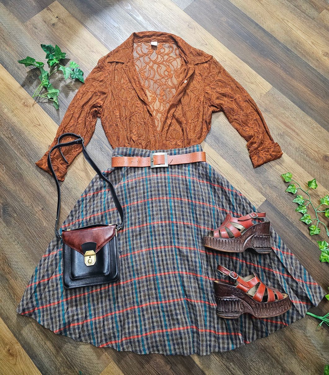 1970s Plaid Pleated Skirt