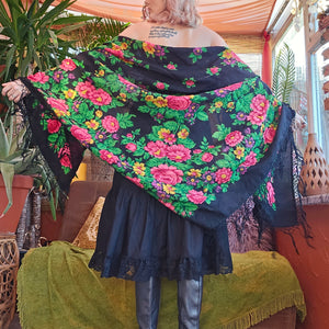 70s Large Floral Shawl