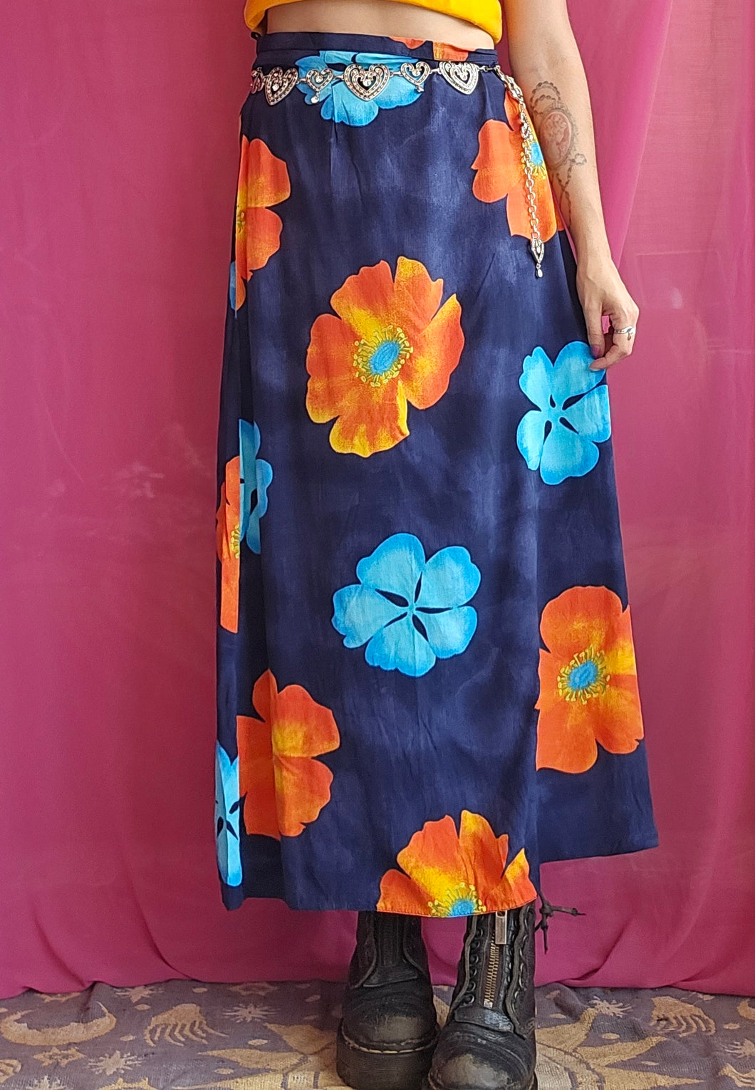 90s Floral Midi Skirt