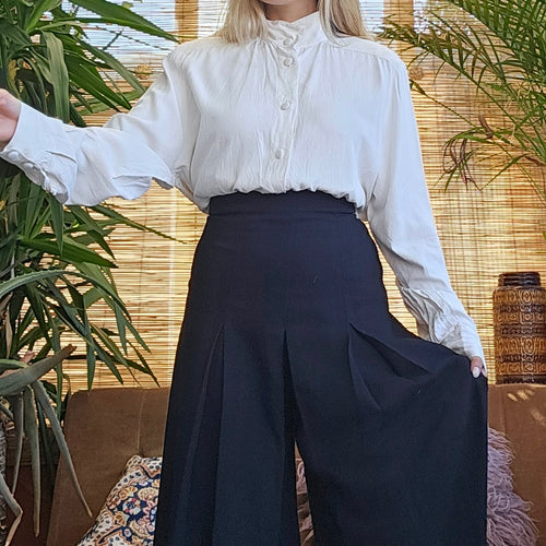 1980s Grandad Collar Blouse