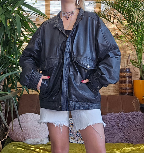 90s Leather Bomber Jacket