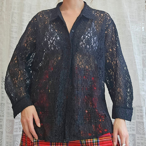 90s Black Lace Blouse