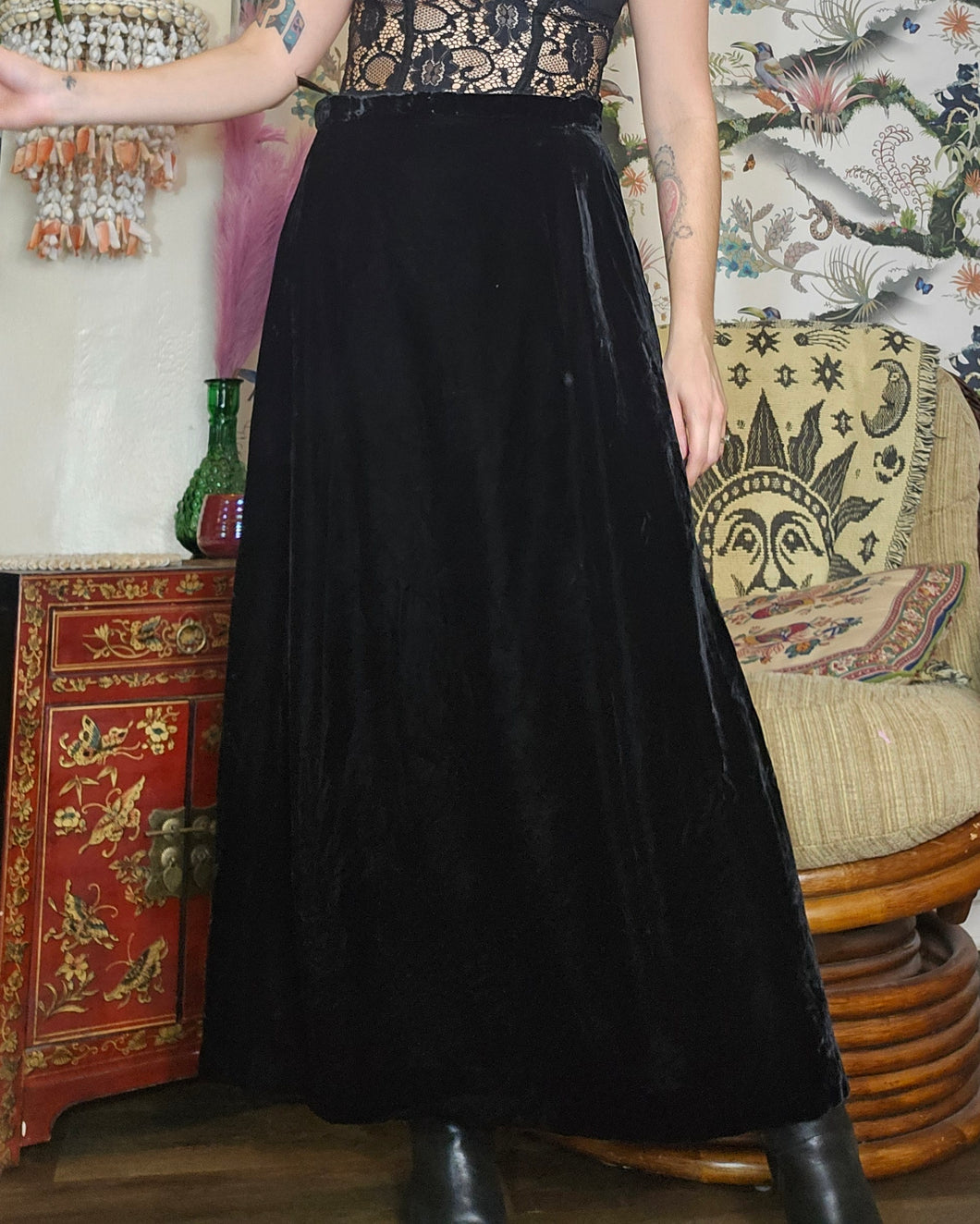 1970s Deep Velvet Midi Skirt