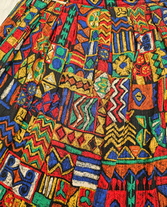 90s Busy Print Midi Skirt