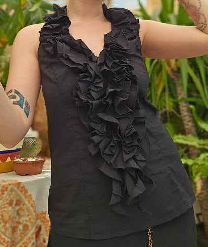 Y2K Ruffle Halterneck Top