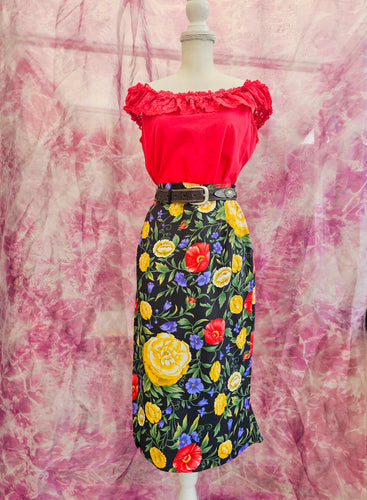 80s Floral Pencil Skirt