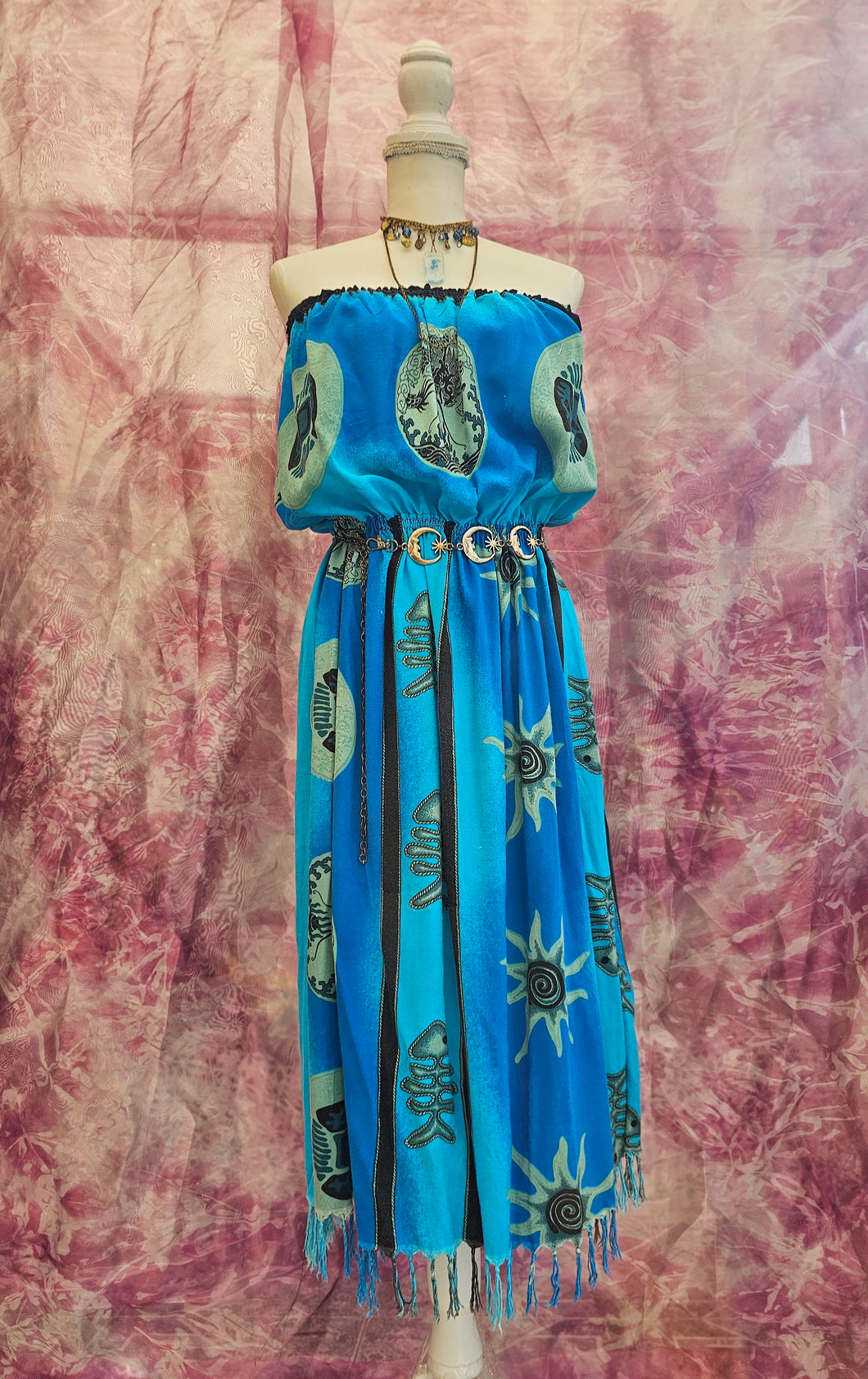 Strapless Fringe Midi Dress