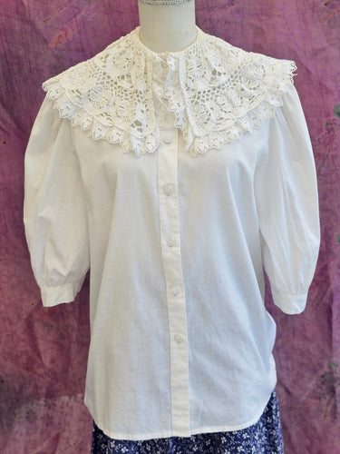 Vintage Crochet Collar Cotton Blouse