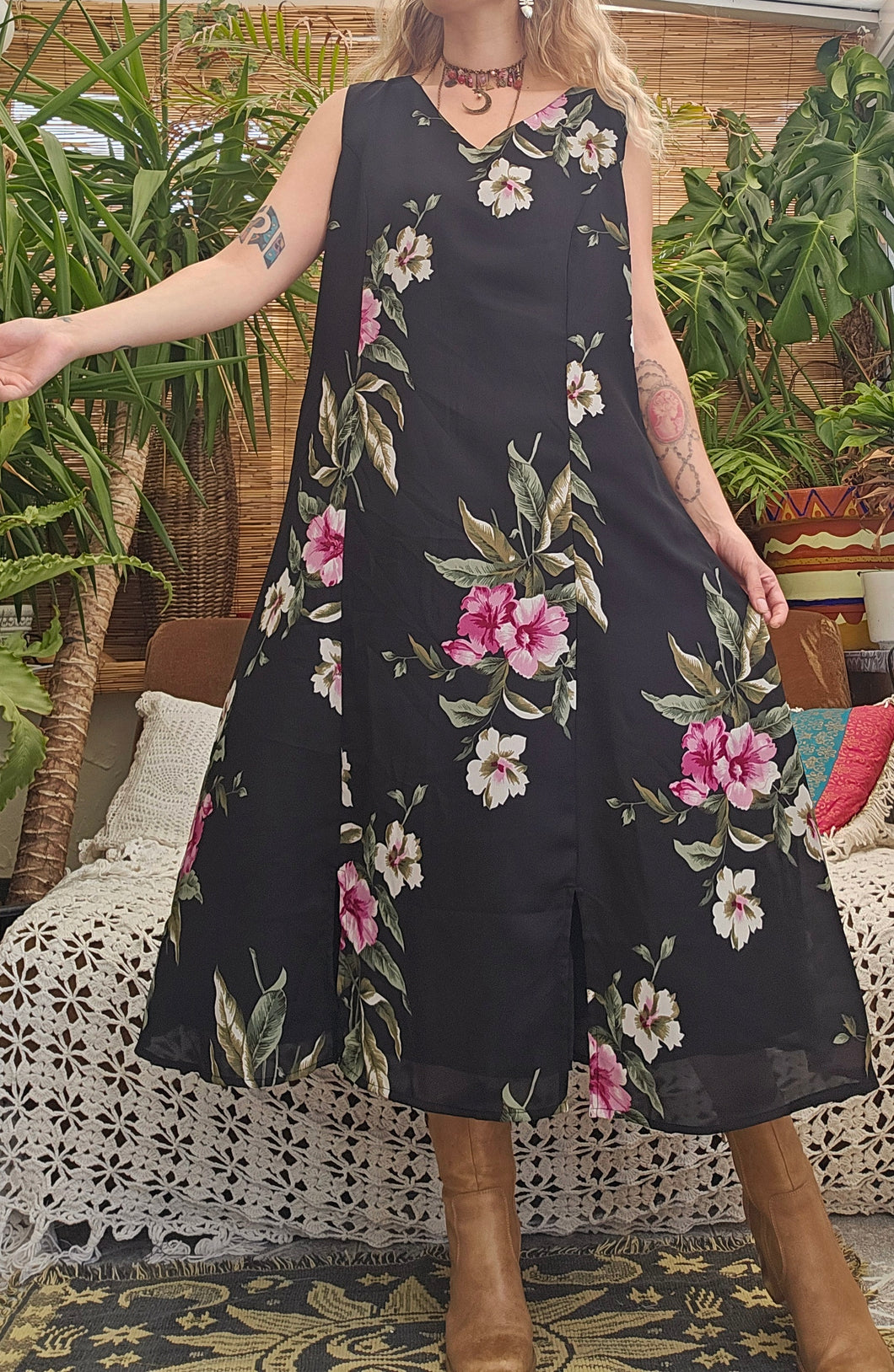 90s Floral Midi Dress