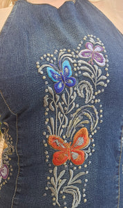 Y2K Denim Butterfly Halterneck Top