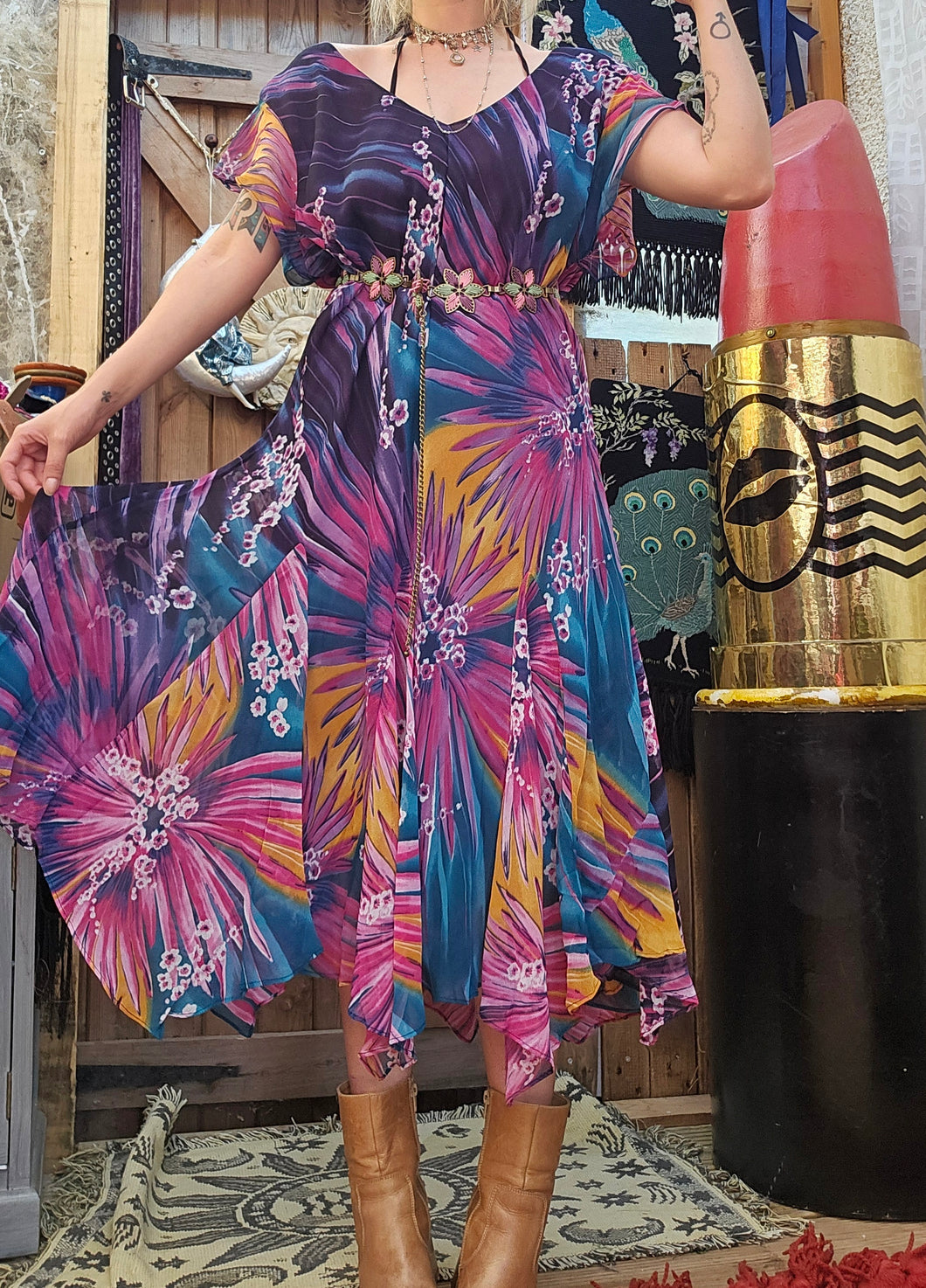 Vintage Asymmetrical Midi Dress