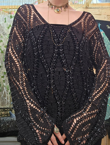 Y2K Beaded Crochet Sweater