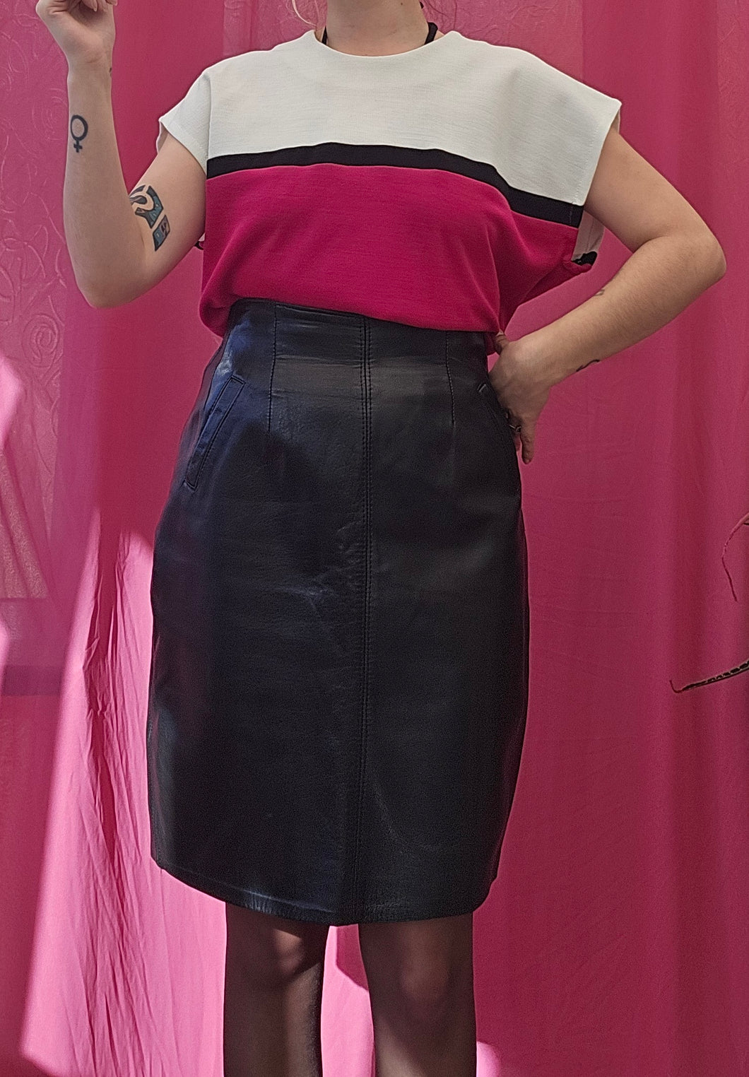 80s High Waisted Leather Skirt