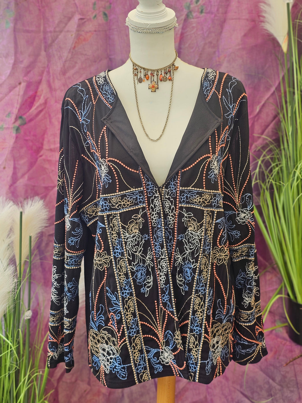 Y2K Embroidered Mesh Shacket