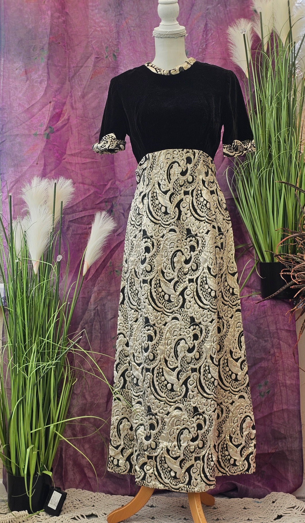 1960s Velvet Detail Maxi Dress