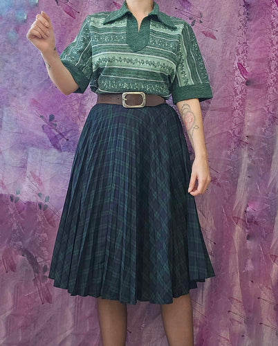 70s Pleated Plaid Skirt