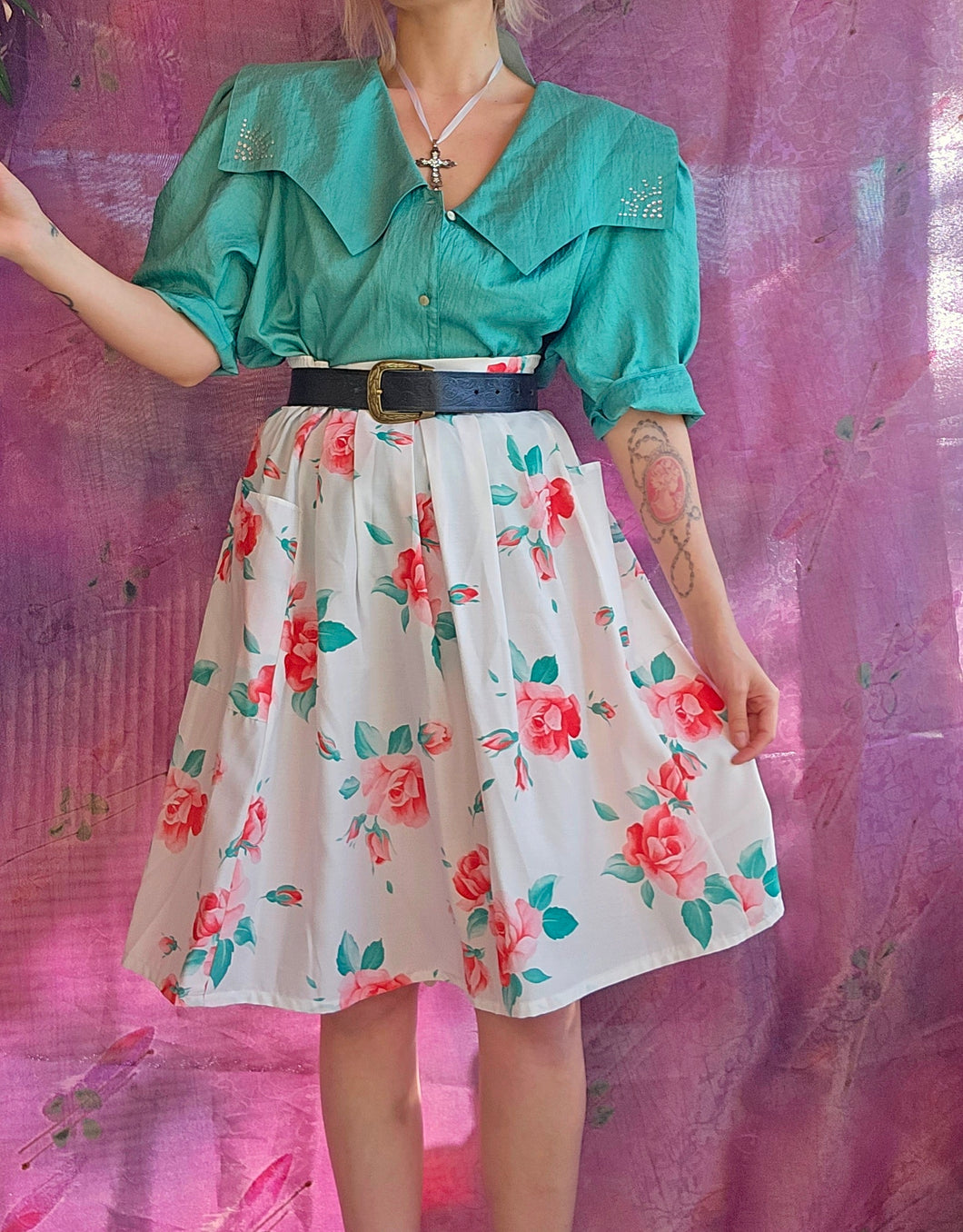 90s Rose Print Cottage Skirt
