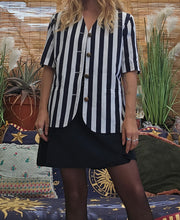 Load image into Gallery viewer, 80s Navy &amp; White Pinstriped Blazer