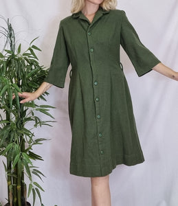 1960s Forest Green Wool Dress
