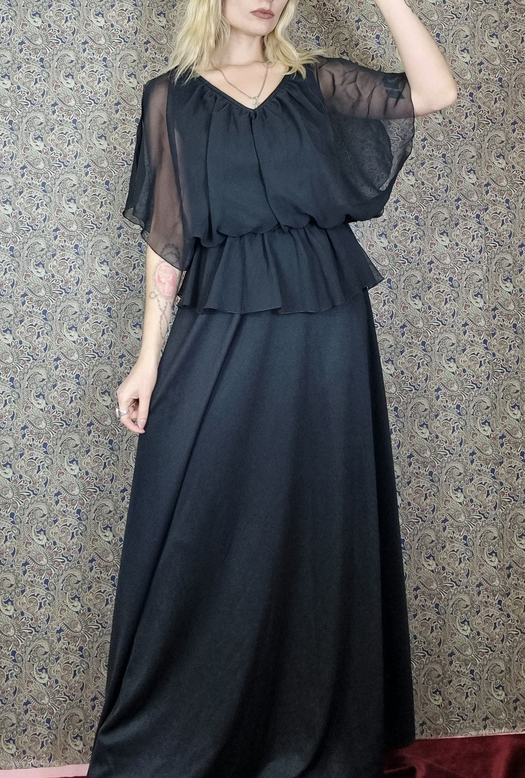 70s Classy Black Maxi Dress