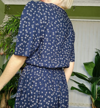 Load image into Gallery viewer, 80s Navy Floral Midi Dress