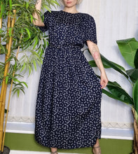 Load image into Gallery viewer, 80s Navy Floral Midi Dress